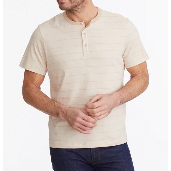UnTuckit Multistripe Short-Sleeve Henley In Cream/Beige Striped Size Large - Picture 1 of 9
